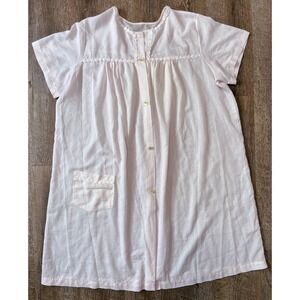 Vintage light pink housecoat button front‎ robe nightgown flower trim size L